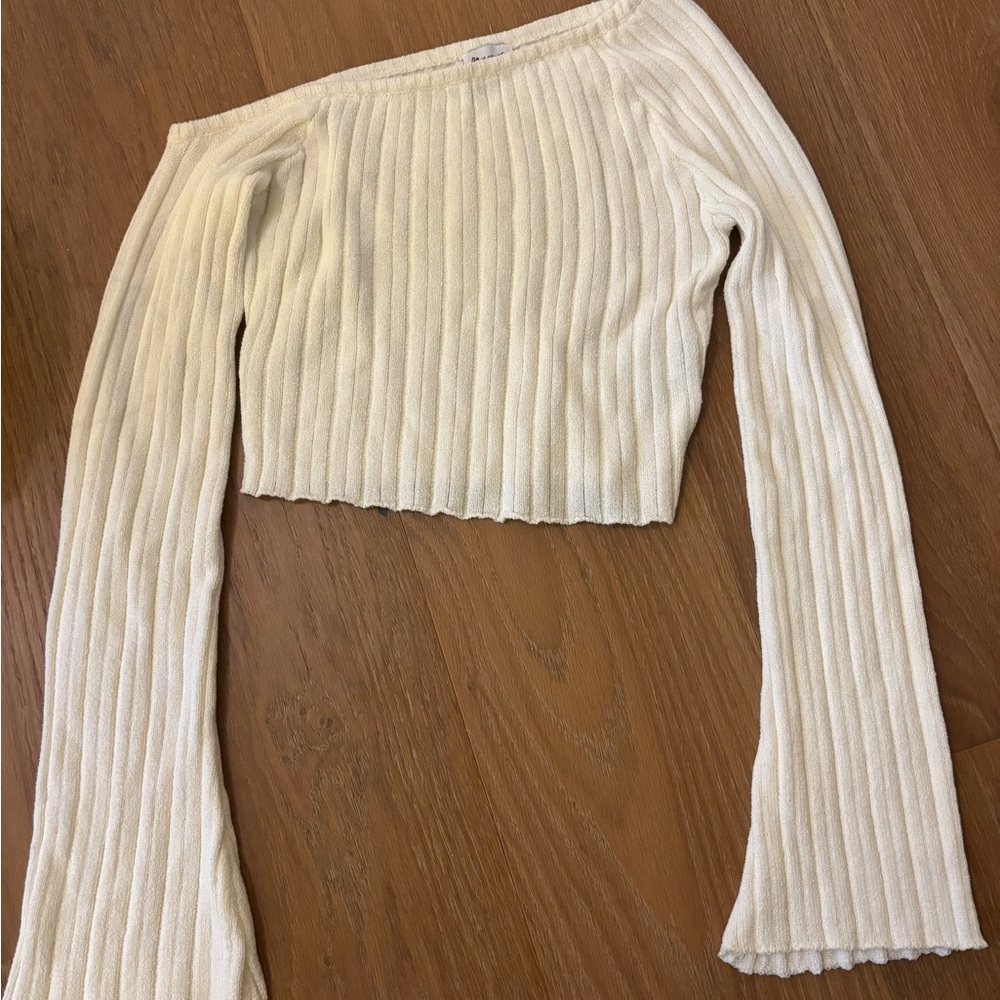 Princess Polly White Ribbed Off-Shoulder Cropped Sweater Size 4
